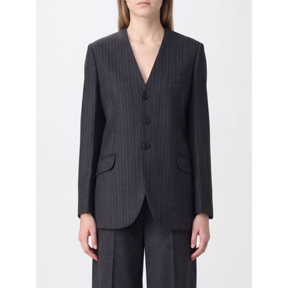 Jil Sander Women Jil Sander Navy Blue Pinstriped Wool Single-Breasted Blazer